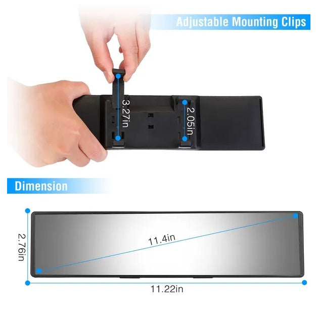 Car Rearview Mirror 11.4in Interior Clip-on Curve Convex Panoramic Anti-glare Rear View Mirrors