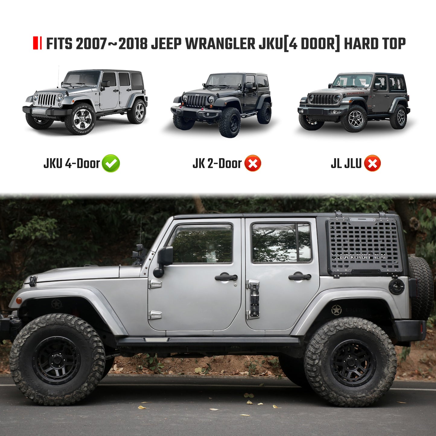 Window Cargo Shelf Compatible With Wrangler 2007-2018 JK 4 Doors