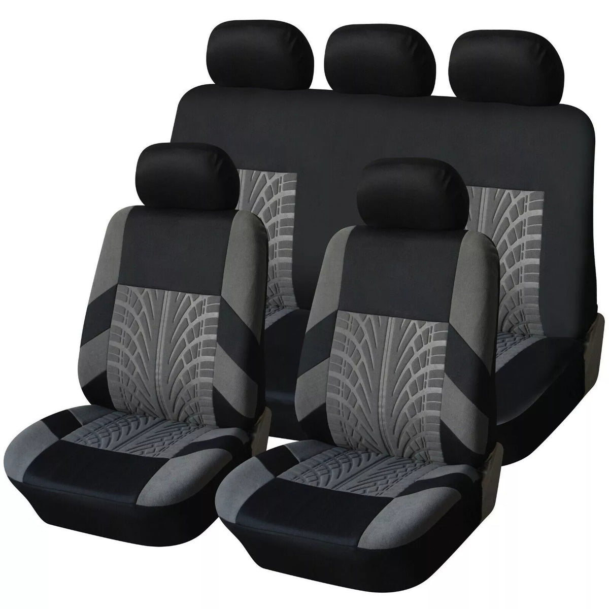 Universal Car Seat Covers – 9-Piece Full Set, Black with Grey, Blue or Red - QP100522Grey
