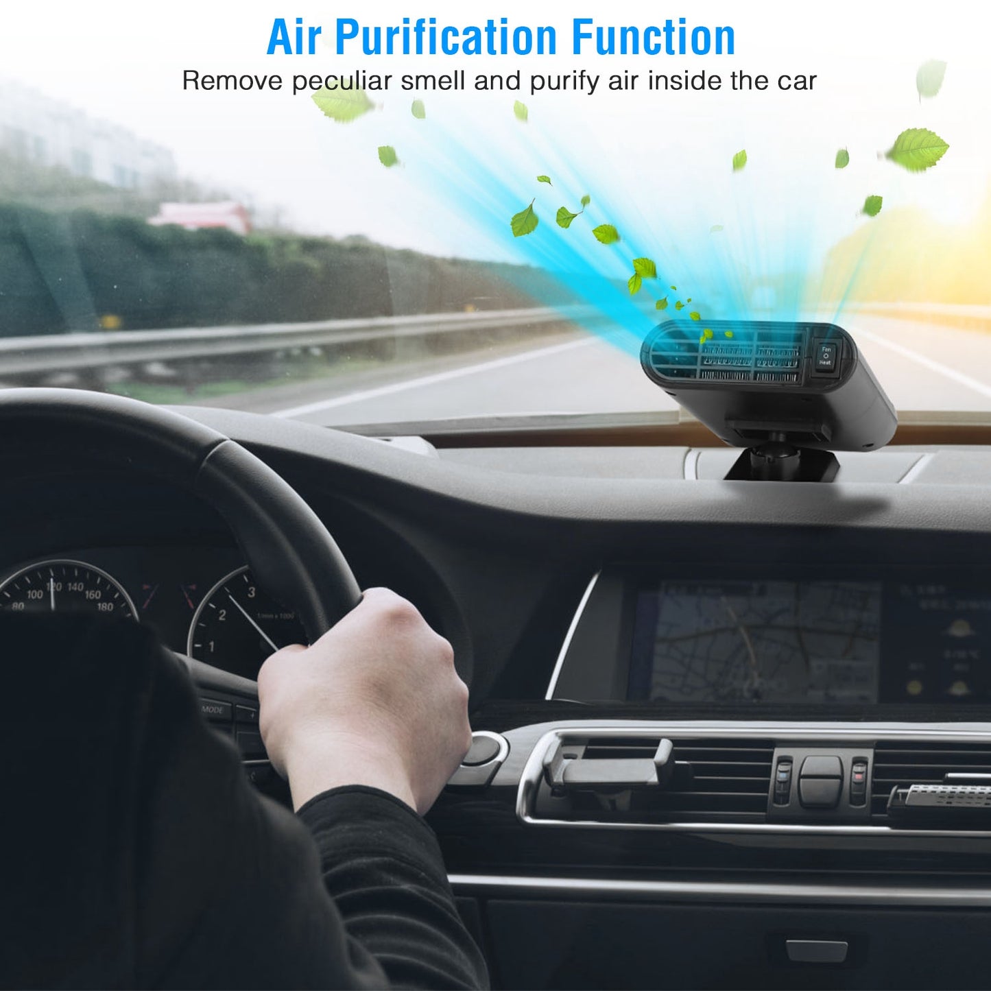 12V 150W Portable Car Heater Heating Fan 2 In 1 Defroster Defogger Demister Windshield Heater Automotive Cooling Fan With Air Purification 360 Degree  Rotating Base