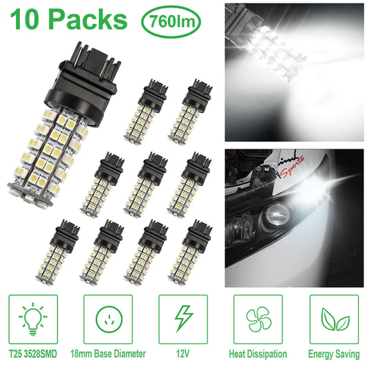 10Pcs Per Kit LED Car Light Bulbs 760lm T25 3528SMD 6000K Pure White Auto Lamps Replacement For Dome Map Door Trunk Signal License Plate