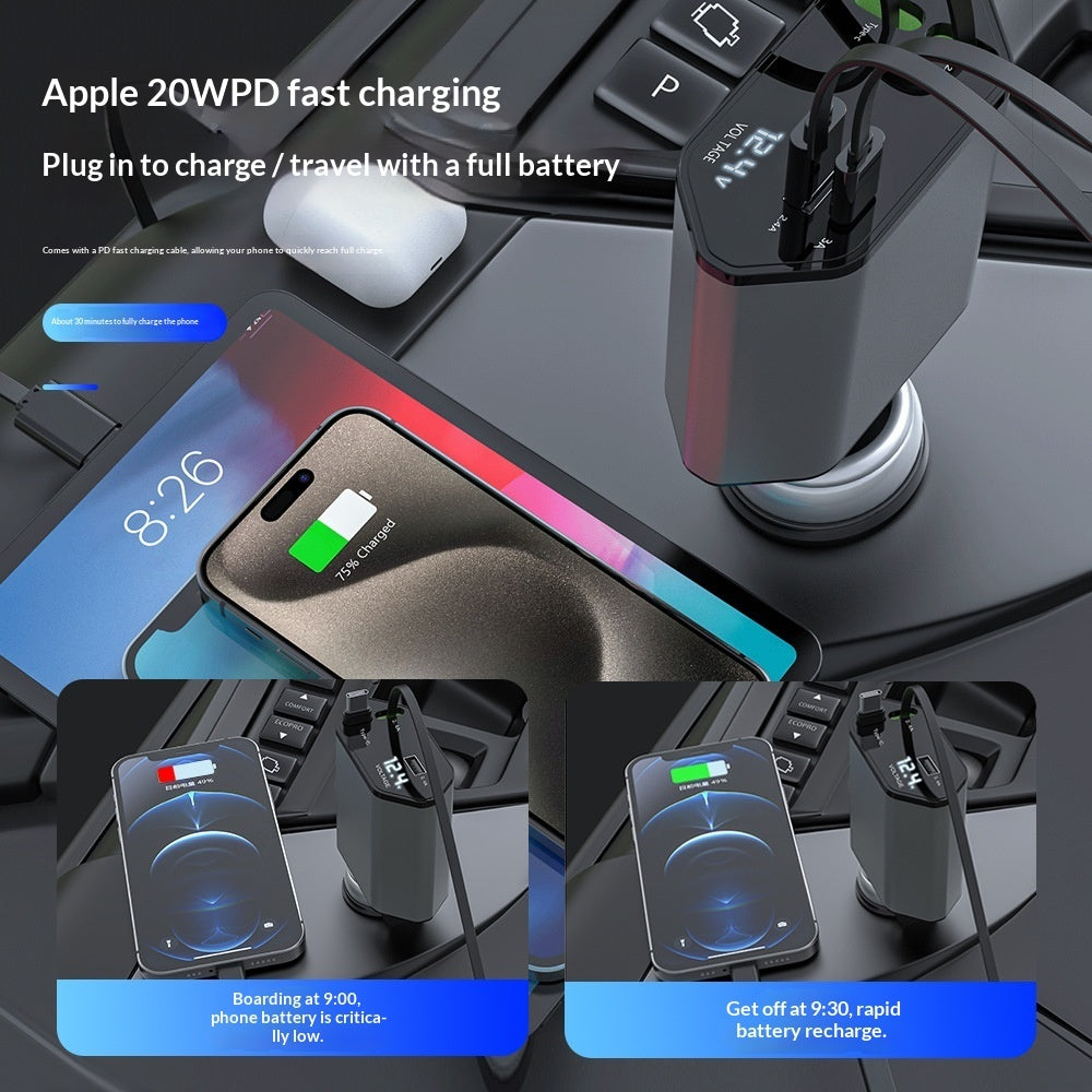 Retractable 4-in-1 Car Charger 120W – Built-in USB-C Cables - image 4