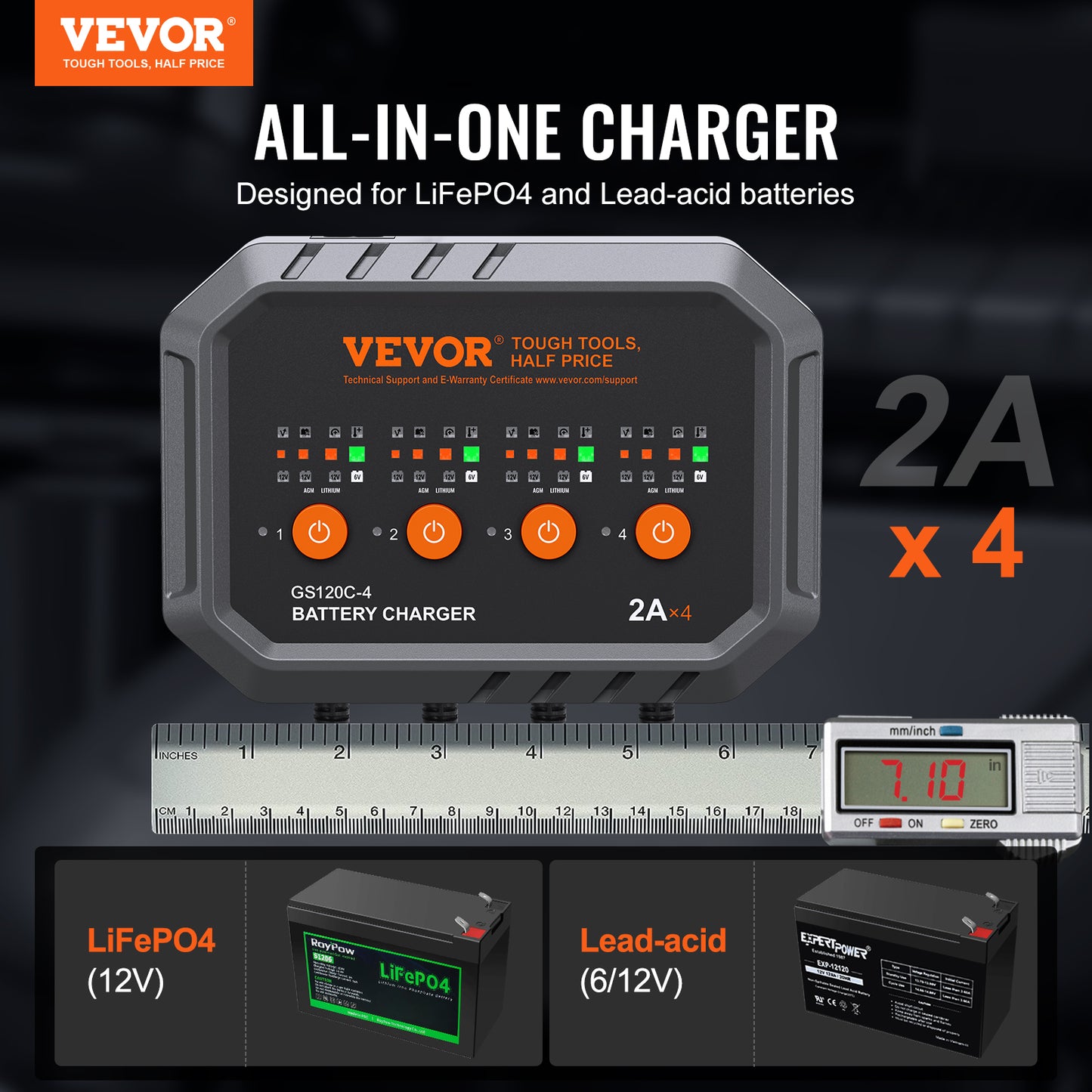VEVOR Smart Battery Charger, 8-Amp, LiFePO4 Lead-Acid Car Battery Charger, Fully-Automatic Charger Maintainer Desulfator For Boat Motorcycle Lawn Mower Golf Cart Marine Deep Cycle