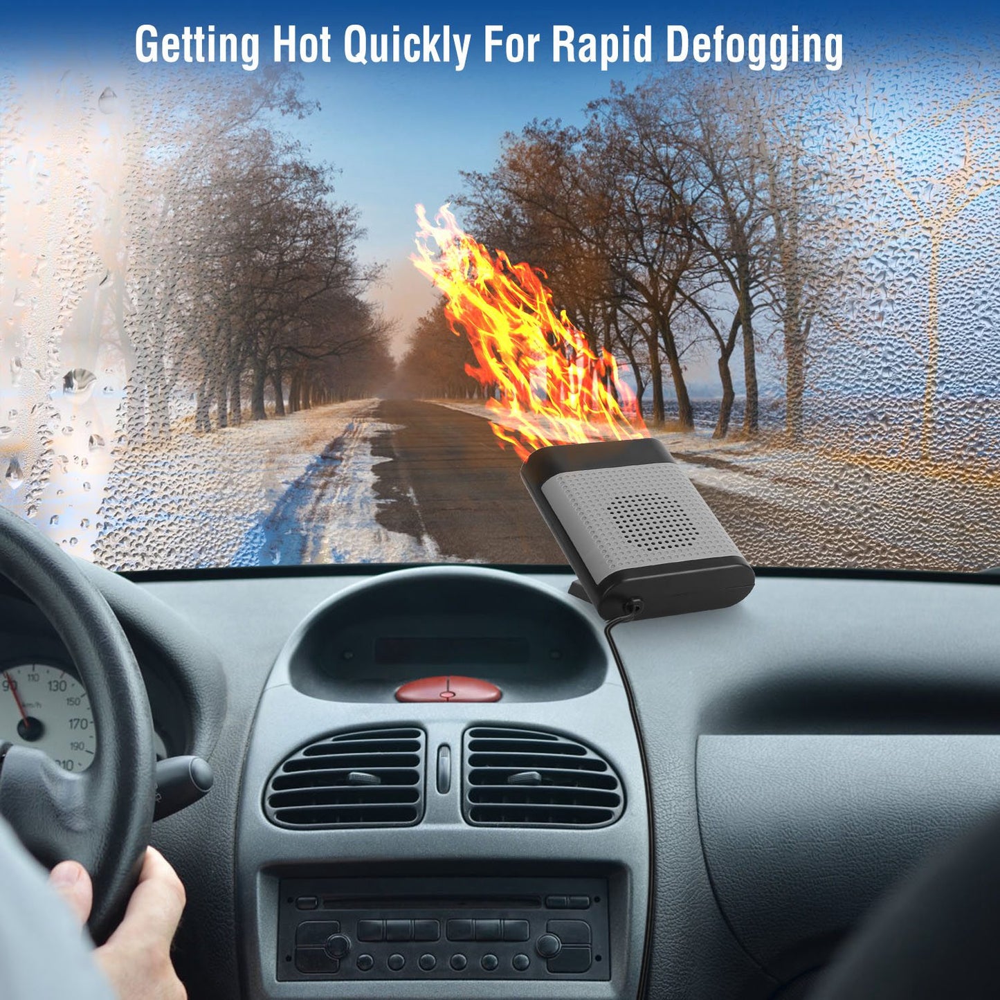12V 150W Portable Car Heater Heating Fan 2 In 1 Defroster Defogger Demister Windshield Heater Automotive Cooling Fan With Air Purification 360 Degree  Rotating Base