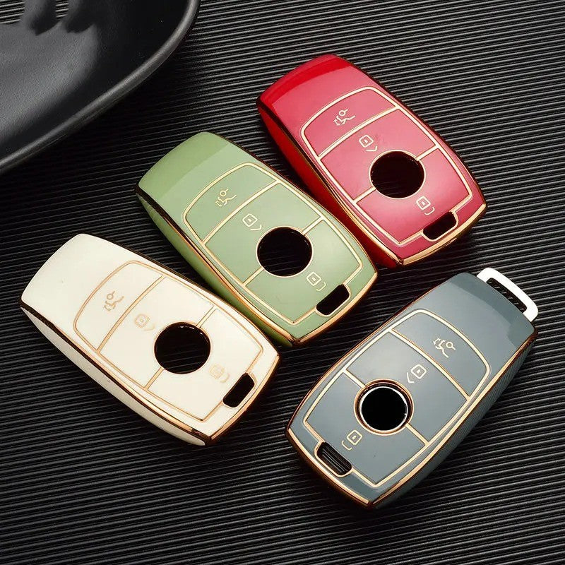 Key fob cover for Mercedes-Benz smart keys – TPU – four colour variants shown together, red white green and grey