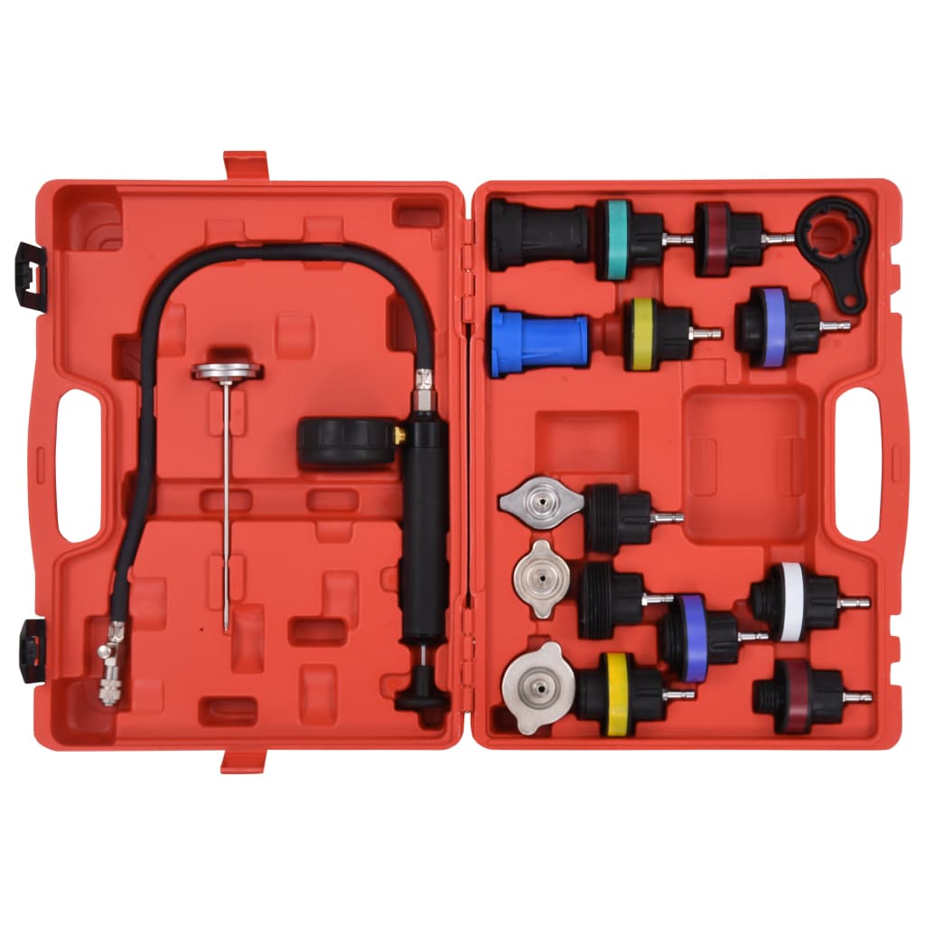 pressure testing device for cooling systems & radiator caps, 18-piece set.