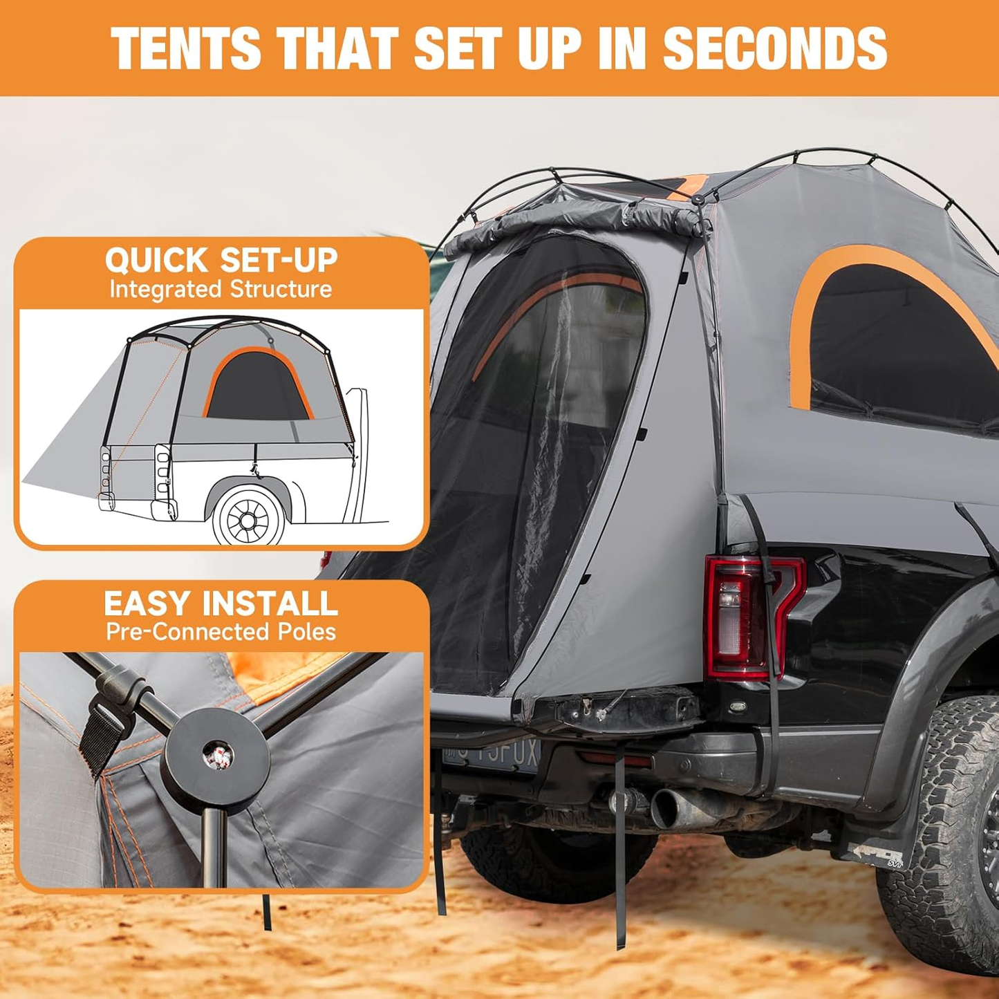 Truck Bed Tent Fit 5.5-5.8ft Truck Bed Easy Setup For Camping, 3000mm Waterproof Pickup Truck Tent For 2 Person