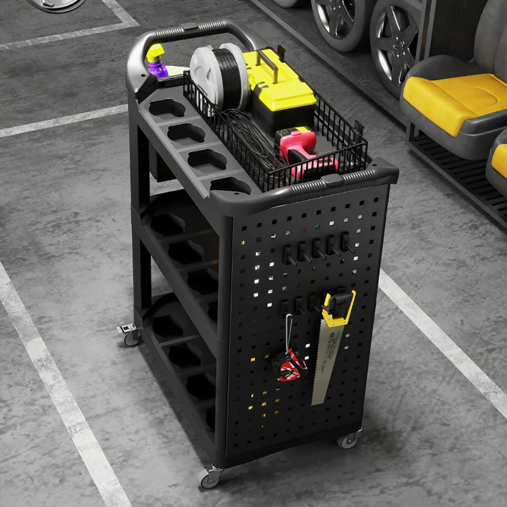 3-Tier Rolling Tool Cart, 200 LBS Capacity Plastic Utility Cart With Side Shelf And Storage Bucket