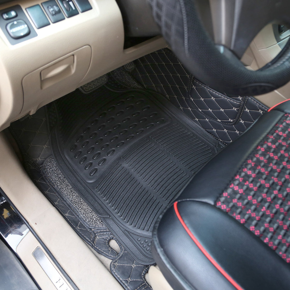 1Set Automotive Floor Mats With Front And Rear PVC Rubber Floor Mats Heavy Duty Drive Vehicle Car Mats With Trimmable Design Fit Most Cars SUVs Trucks