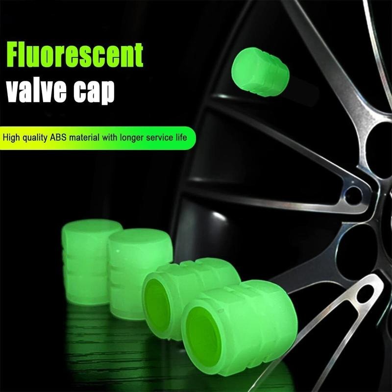 4x Fluorescent Universal Luminous Glow In Dark Car Tire Tyre Valve Caps Cover