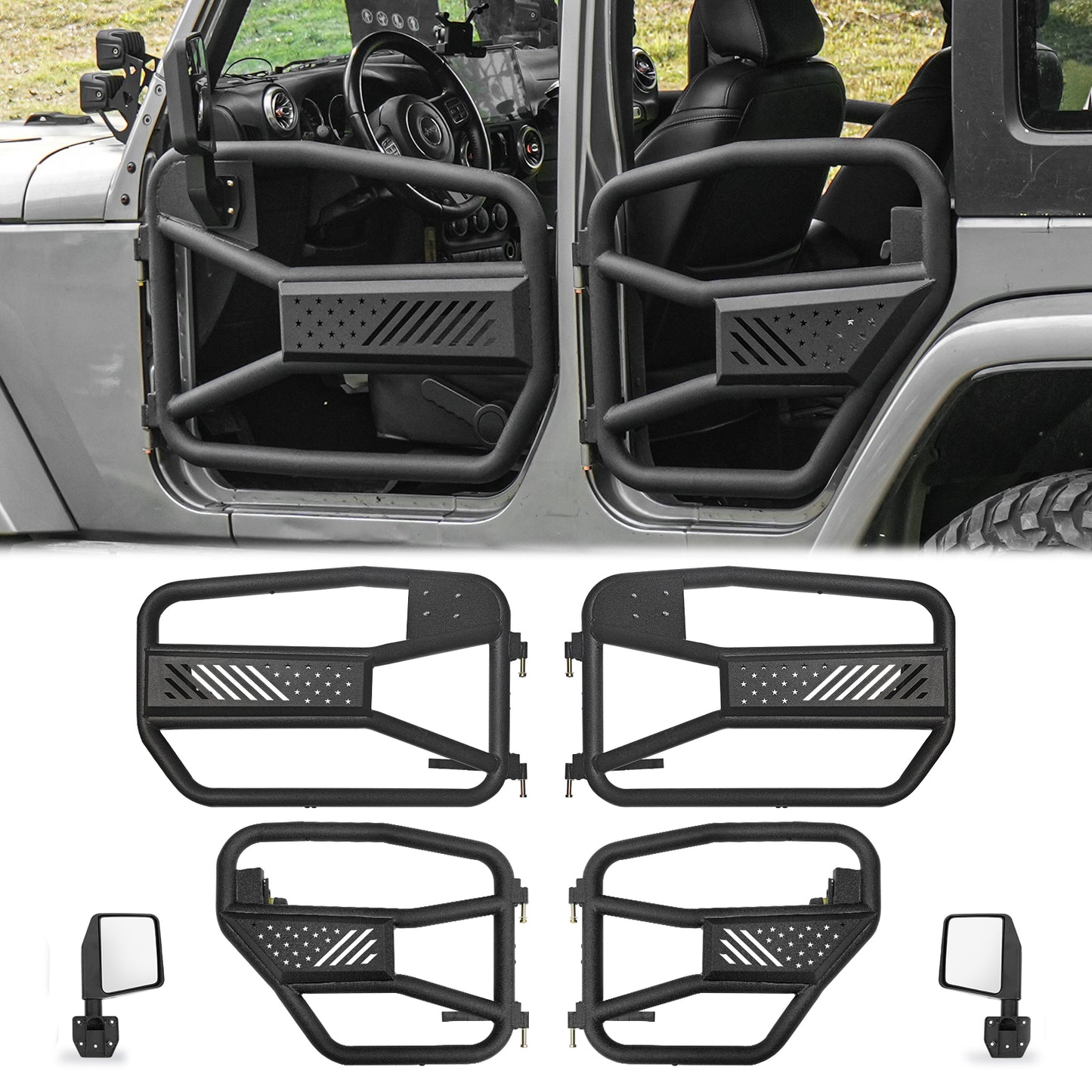 Tubular Doors With Mirror For 2007-2017 Wrangler JK 4 Door