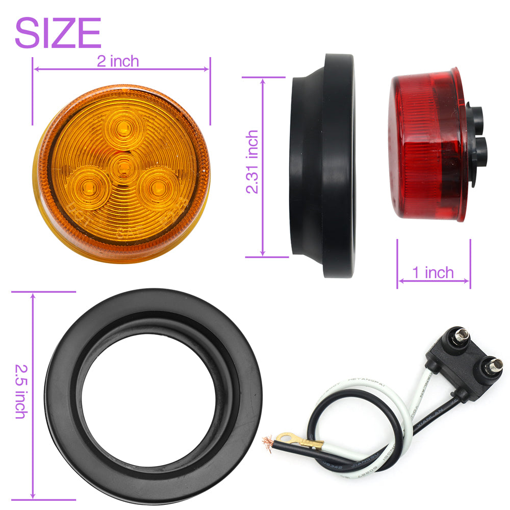 Truck Universal Small Taillight American Version,  4LED Rubber Ring Round Light With Plug ,12V, 5 Red Covers-5 Yellow Covers
