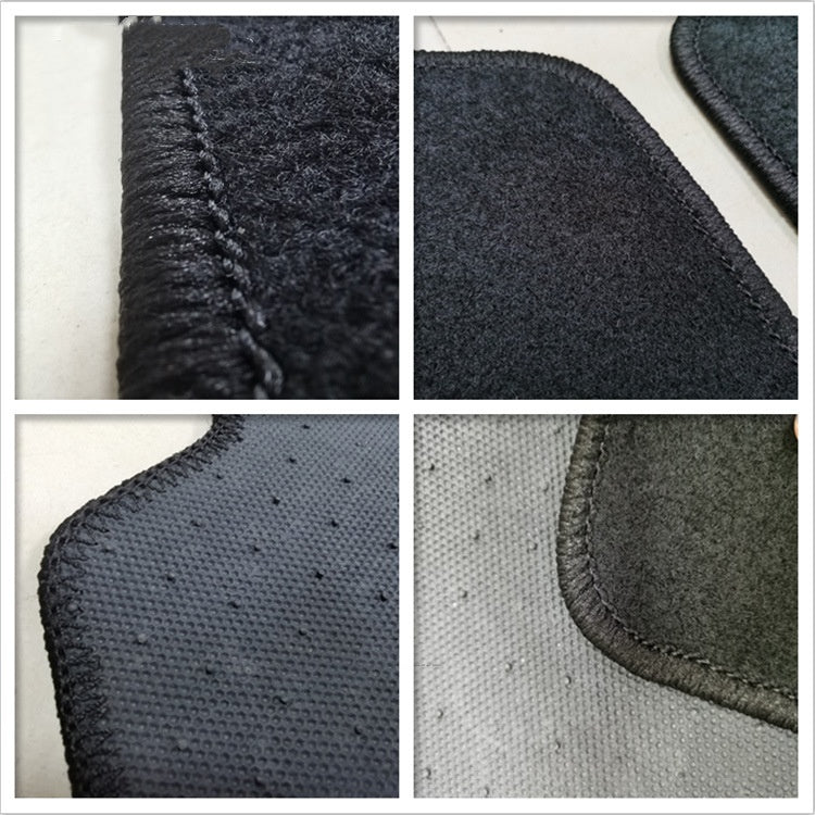 Universal car floor mats, velvet, 4-piece set – close-up of stitched edges and backing material