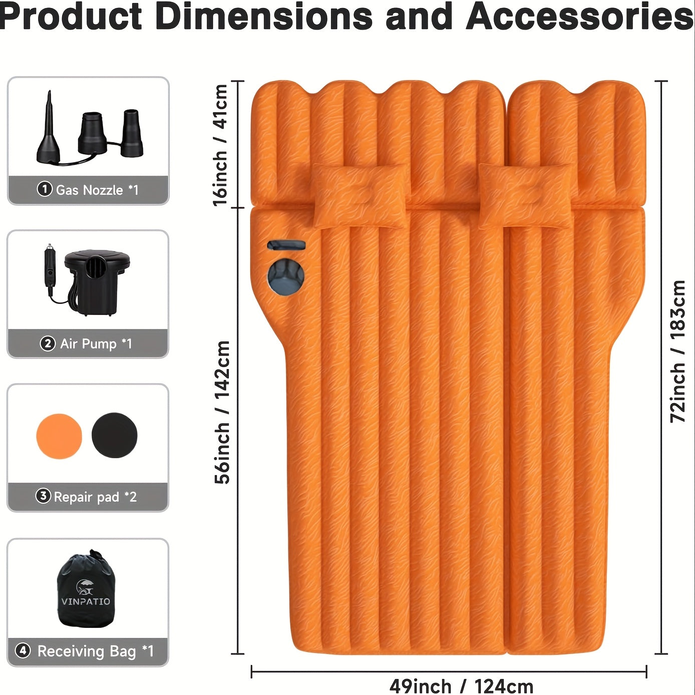 Air Mattress For SUV, Inflatable Car Air Mattress For Camping, Flocking Car Bed With Air Pump & 2 Pillows, Portable Sleeping Pad Mattress, With Phone And Cup Holder