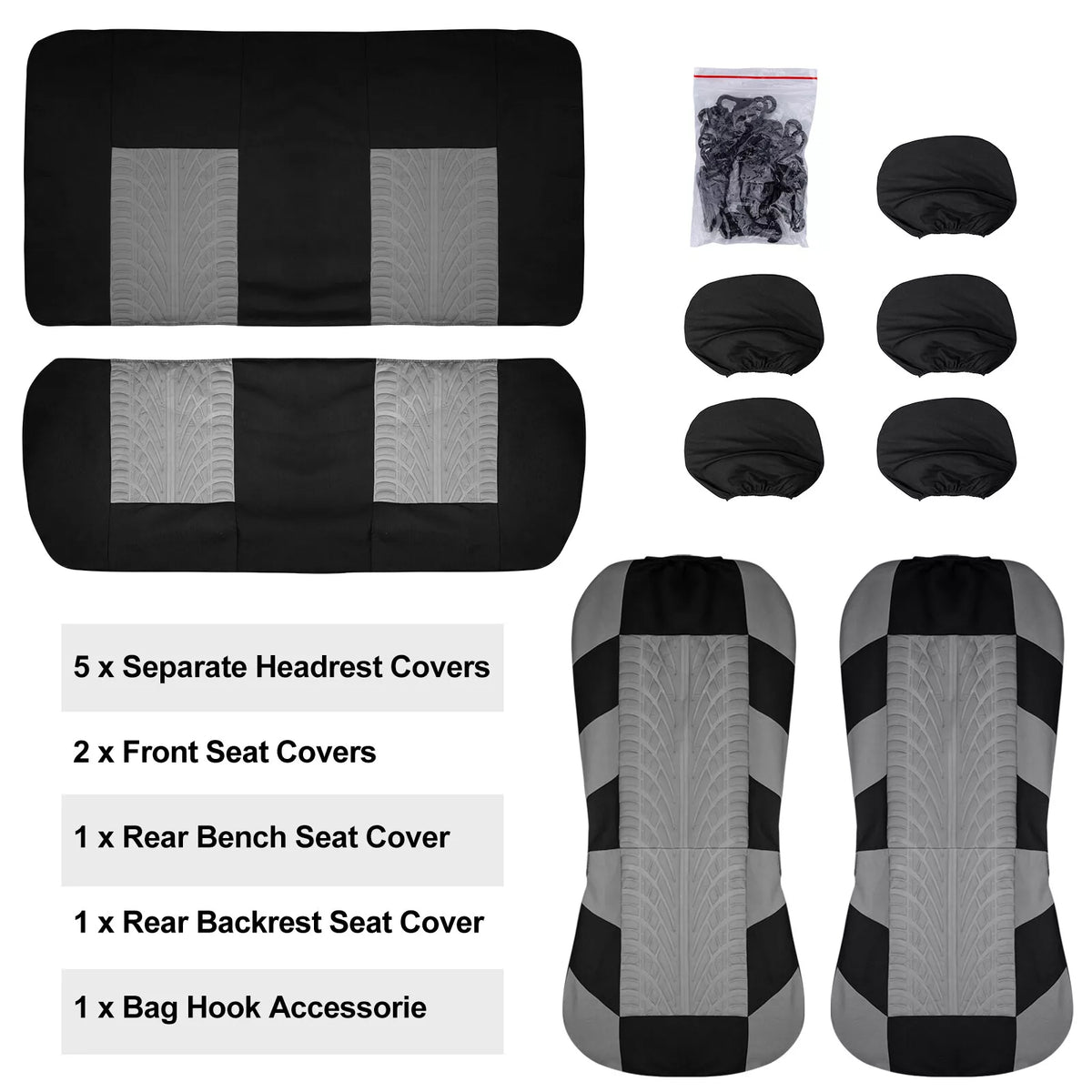 Universal Car Seat Covers – 9-Piece Full Set, Black with Grey, Blue or Red - image 9