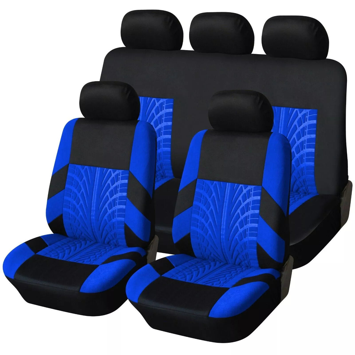 Universal Car Seat Covers – 9-Piece Full Set, Black with Grey, Blue or Red - QP100522Blue