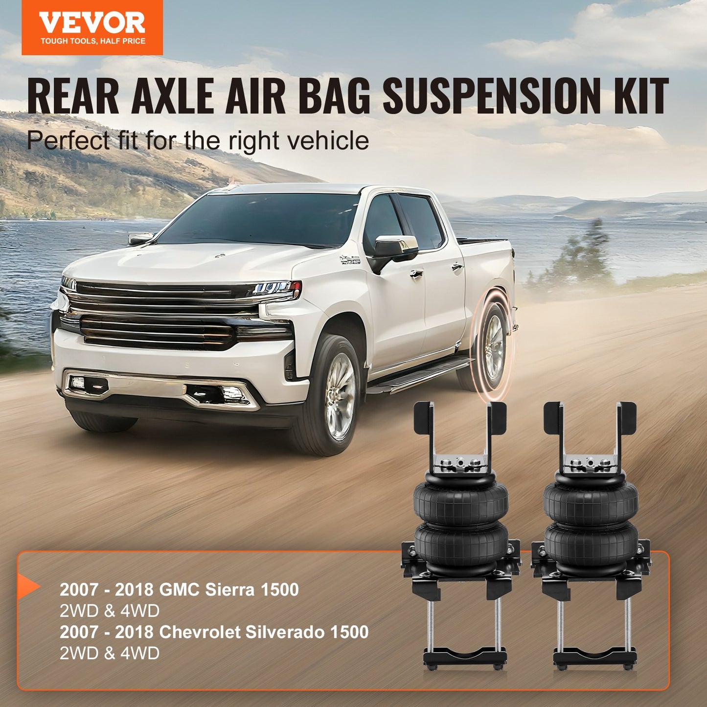 Air Bag Suspension Kit, Air Springs Suspension Bag Kit Compatible With 2007-2018 Chevrolet Silverado 1500 And GMC Sierra 1500 2WD 4WD, 5000 Lbs Loading, 5 To 100 PSI
