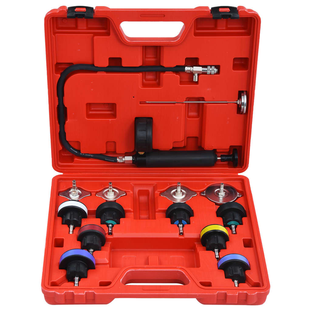 14-piece pressure tester for cooling systems & radiator caps