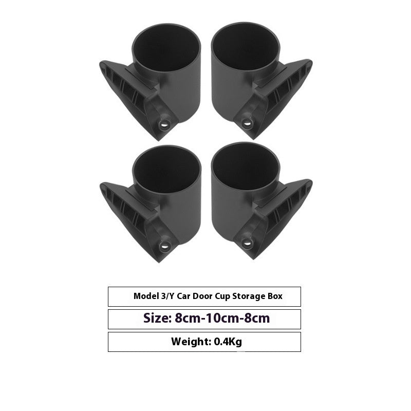Door pocket cup holder storage box for Tesla Model 3/Y – set of four cup holders with size and weight specs