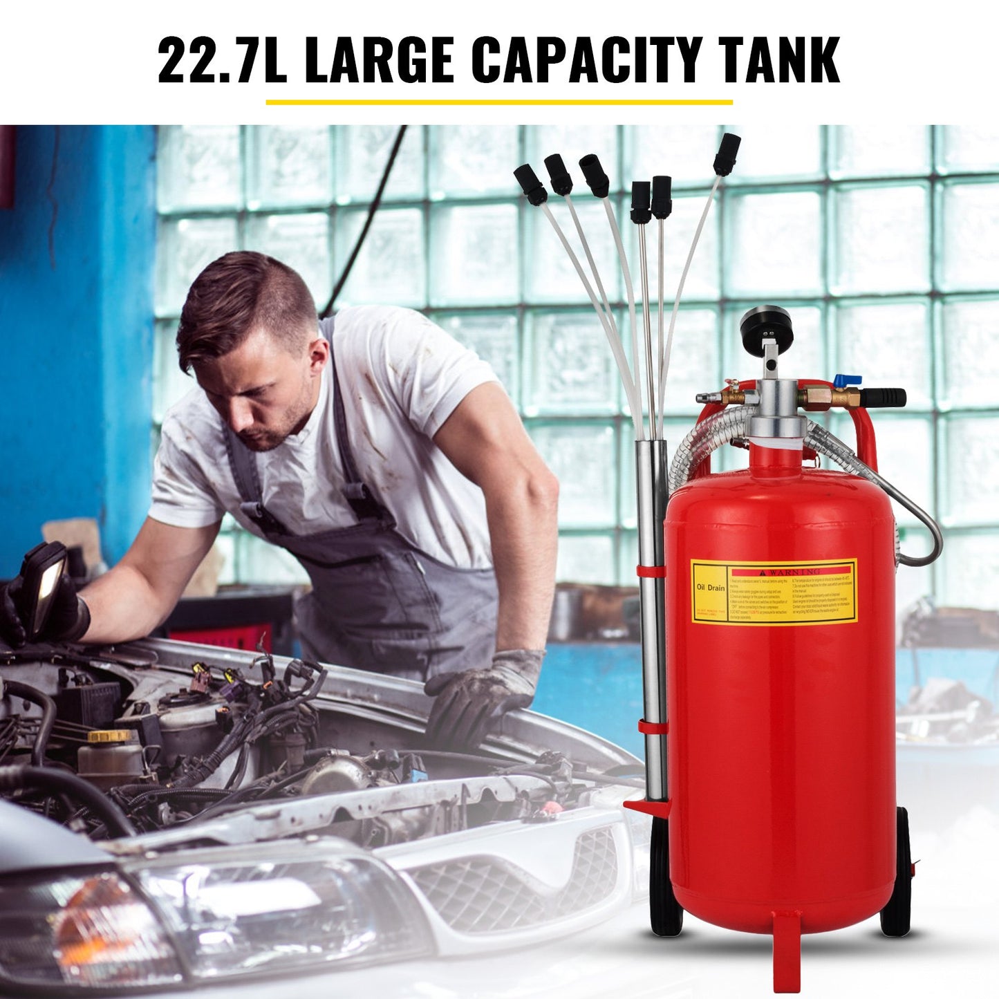 5 Gallon,22.7L Oil Extractor, Portable Air Pneumatic Waste Oil Garage Extractor Drain Draine Tank
