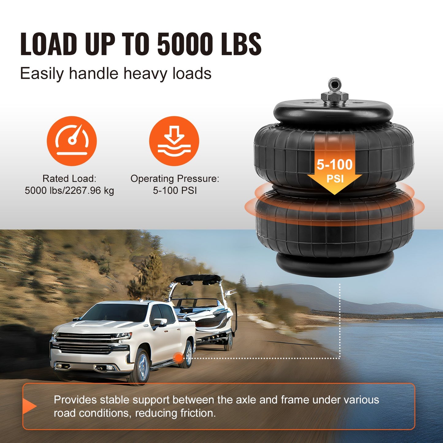 Air Bag Suspension Kit, Air Springs Suspension Bag Kit Compatible With 2007-2018 Chevrolet Silverado 1500 And GMC Sierra 1500 2WD 4WD, 5000 Lbs Loading, 5 To 100 PSI