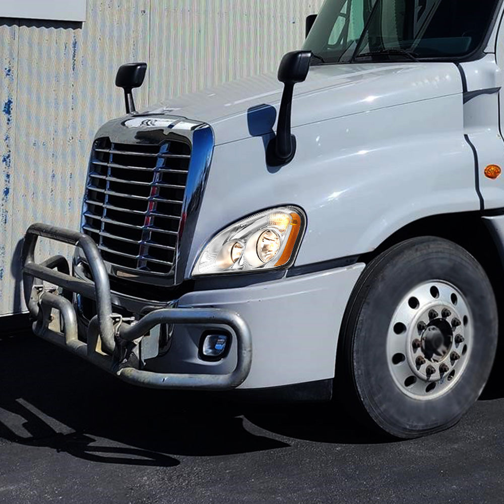 Chrome Headlights Compatible With 2008-2016 Freightliner Cascadia With Halogen Bulbs Pair