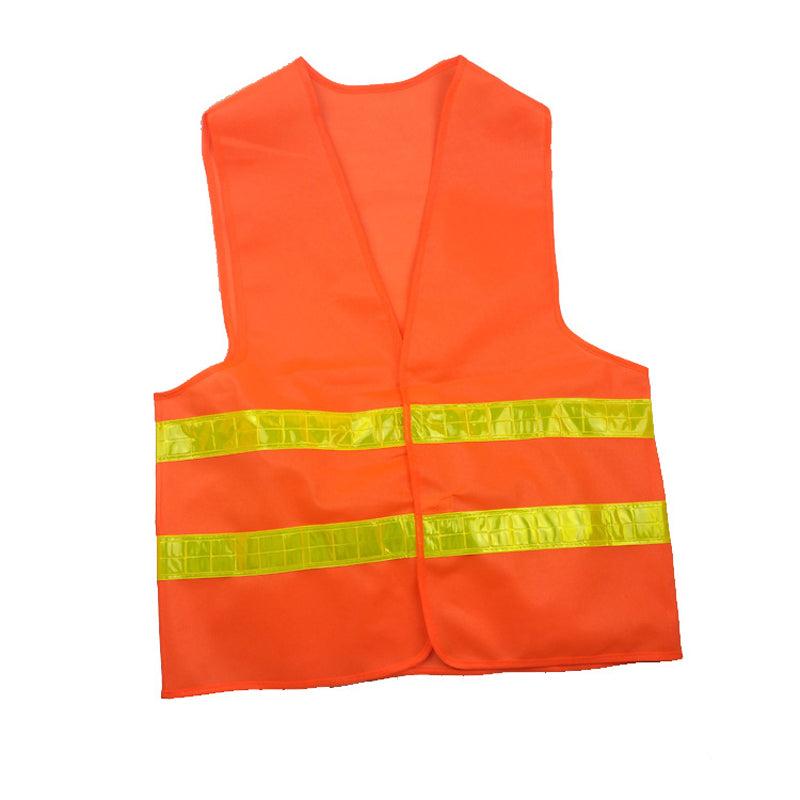 High-visibility yellow reflective safety vest – orange vest laid flat with yellow reflective bands