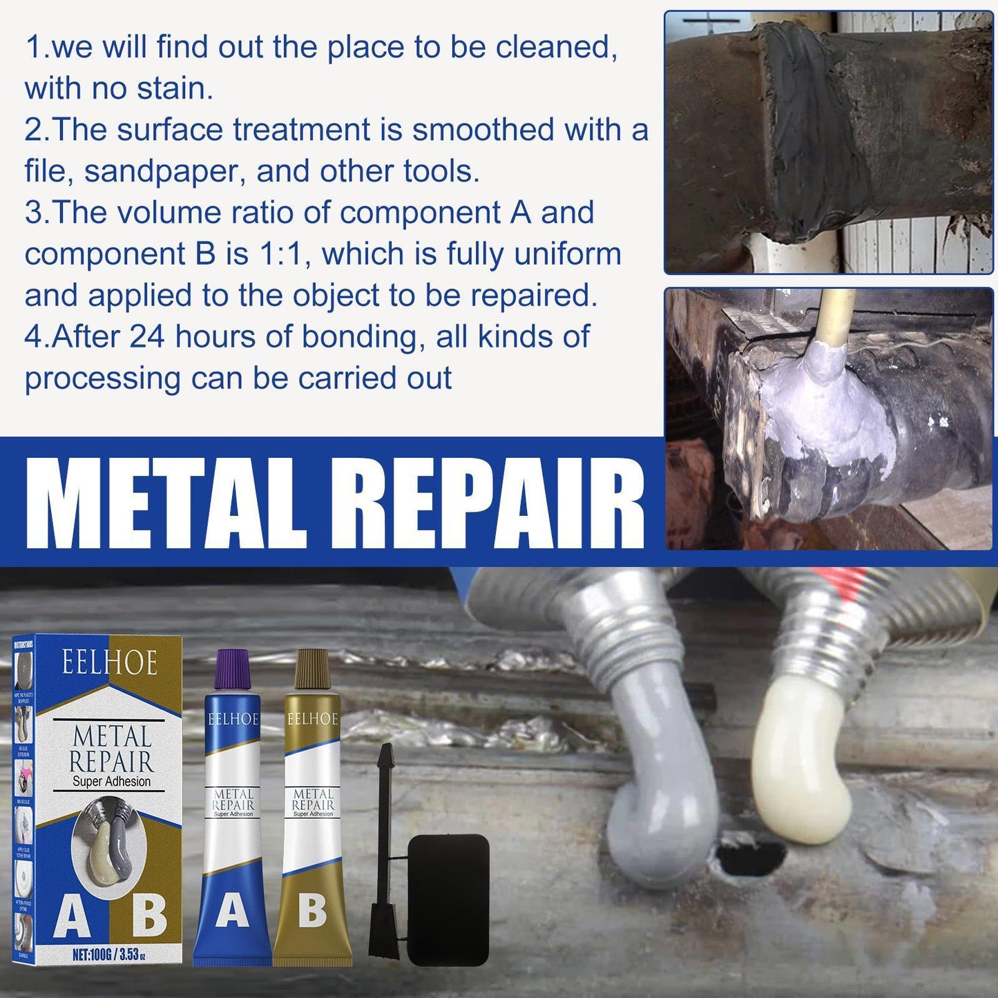 Easy To Use Cast Aluminum Welding Glue, High Temperature Resistant Metal Casting Crack Repair Agent, Leakproof Waterproof Welding