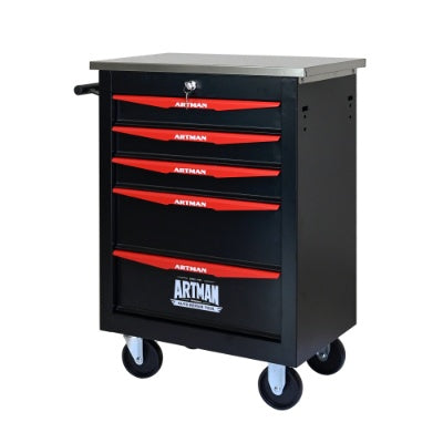 5 Drawers Multifunctional Tool Cart With Wheels,Metal Rolling Tool Cart Storage For Garage Workshop Warehouse Repair Shop--With Stainless Steel Roof- BLACK RED