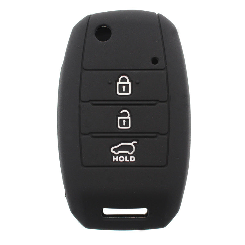 Key fob cover for Kia & Hyundai 3-button folding keys – silicone – black cover front view