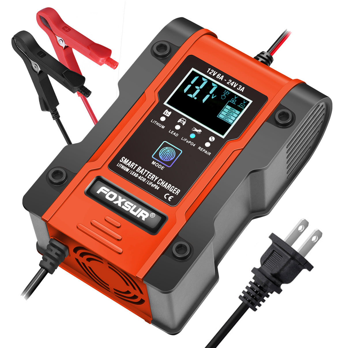 Smart Battery Charger 12V 6A / 24V 3A – 7-Stage, UK Plug