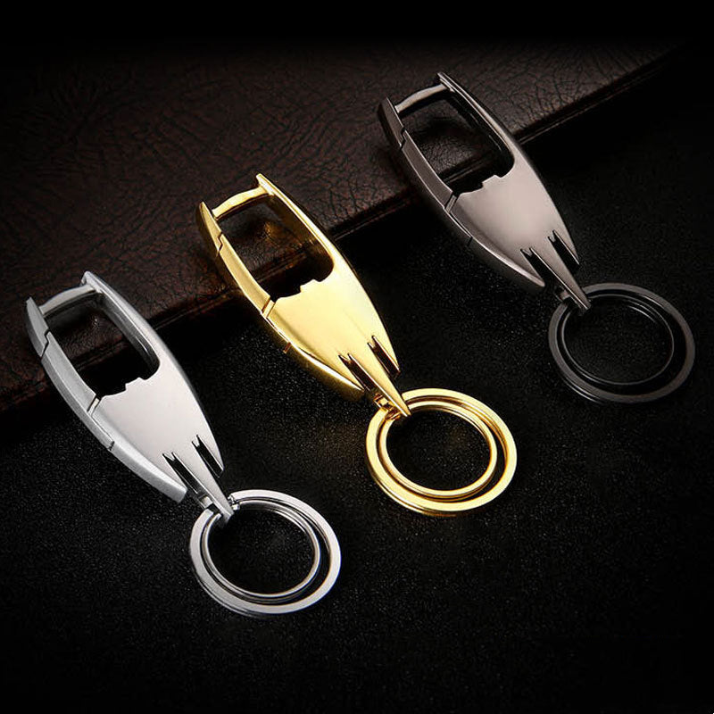 Stainless steel car key ring – three keyrings in silver, gold and black on leather