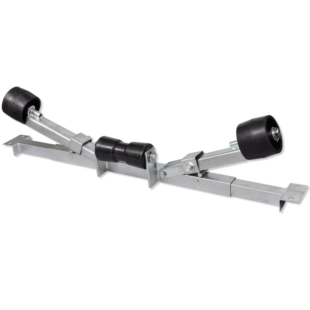 Centering aid for lower support of boat trailers with keel rollers