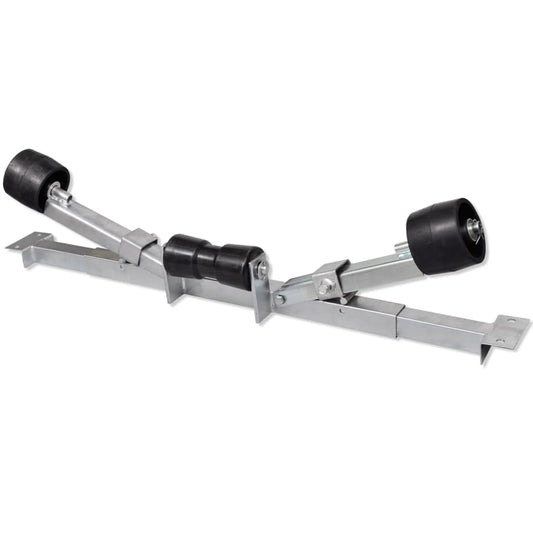 Centering aid for lower support of boat trailers with keel rollers