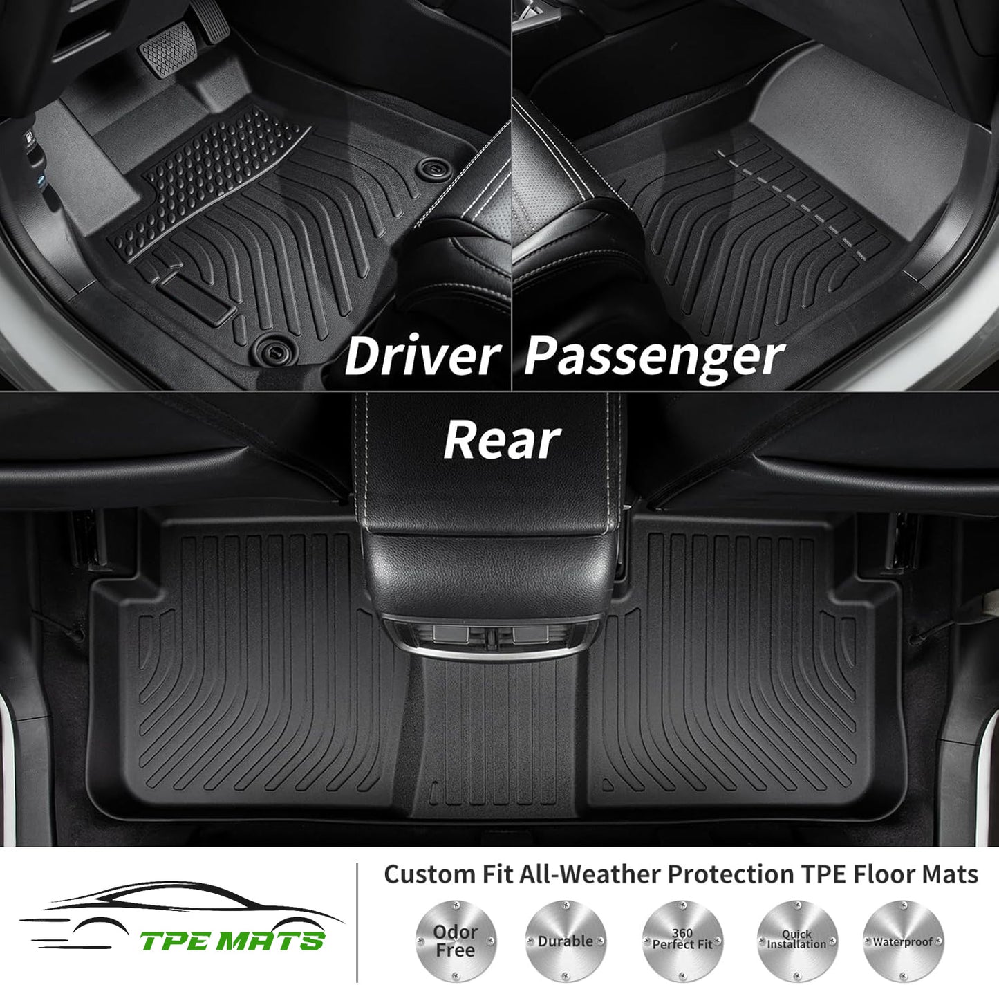 Floor Mats Custom For Jetta 2019-2025 Waterproof Car Mats All Weather Guard Mats Heavy Duty TPE Automotive Floor Liners Accessories Front& Rear Row Full Set - Black