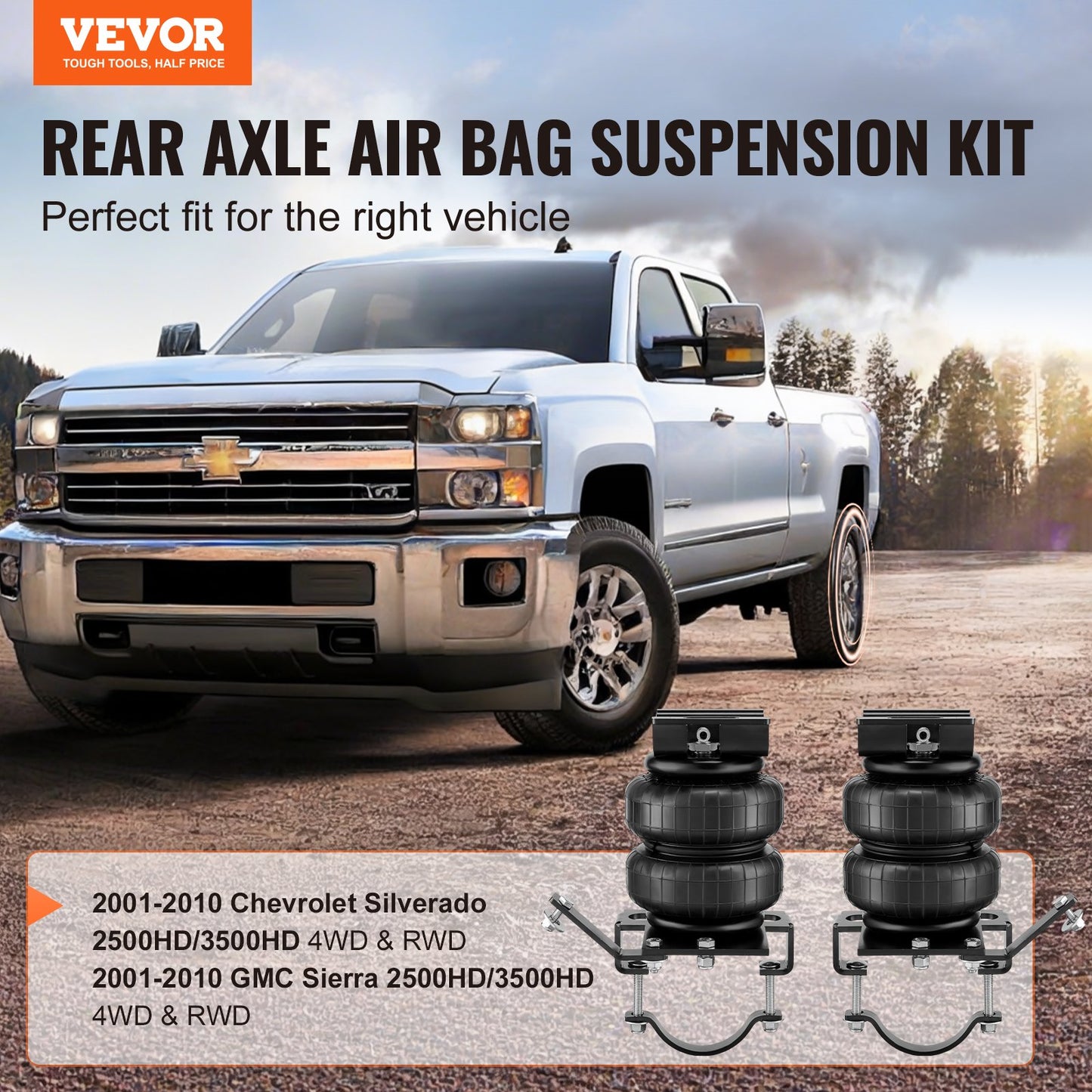 Air Bag Suspension Kit, Air Springs Suspension Bag Kit Compatible With 2001-2010 Chevrolet Silverado 2500/3500HD And GMC Sierra 2500/3500HD 4WD RWD, 5000 Lbs Loading, 5 To 100 PSI