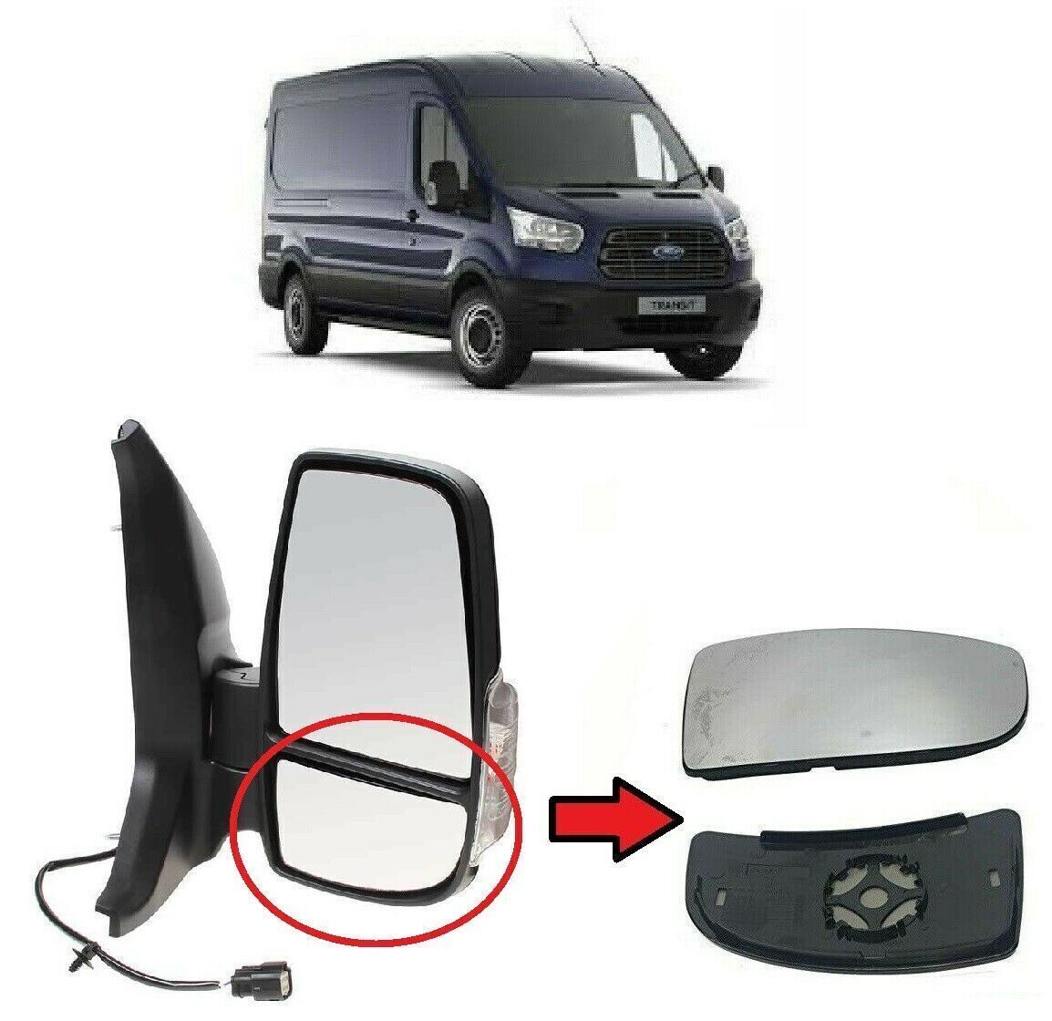 1 Pair Lower Door Wing Mirror Glass Left Right For Ford Transit MK8 2014  2020