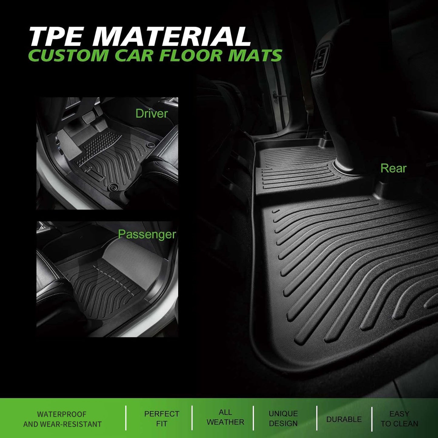 Floor Mats Fit For 2021-2025 VW Golf 8 All Weather Protection TPE Car Floor Liners, Fits 1st & 2nd Row Full Set VW Golf Custom Accessories, Black