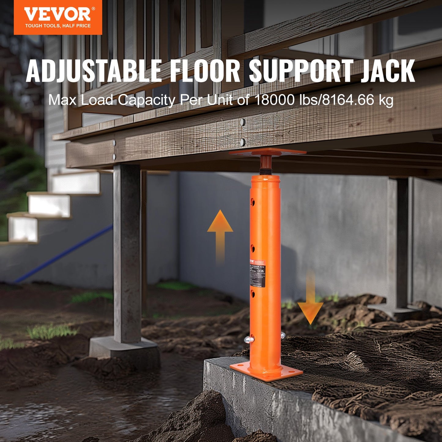 House Floor Jack, 19"-36" Height Range, 18000 Lbs Max Load Capacity, Adjustable Support Beam Basement Jack Post Pole For Leveling, Lift Support Steel Telescoping Jack Post For Temporary Support
