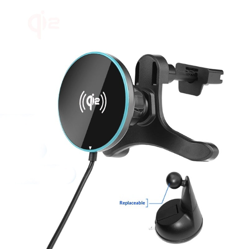 Magnetic Wireless Car Charger Mount – 25W Qi2.2, Vent & Suction - Black / suction cup holder