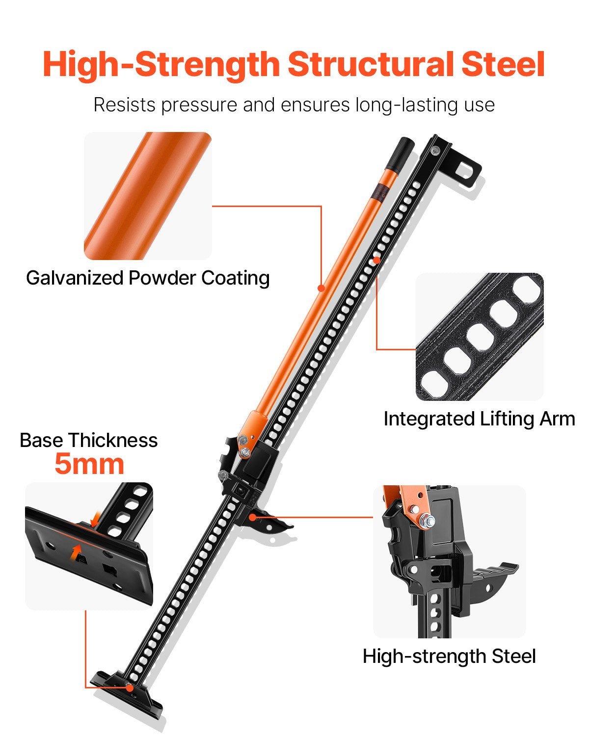 Farm Jack, 152.5 Cm Utility High Lift Farm Jack, 3.18 Ton Capacity Ratcheting Off Road Utility Jacks, Heavy-Duty Lift Jacks With 130.1-1380 Mm Lifting Range For Tractor, Truck, SUV