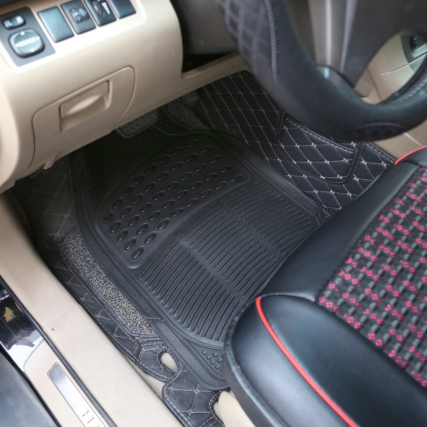 Set Of 3Pcs Automotive Floor Mats Set Front Rear PVC Rubber Floor Mats Heavy Duty Drive Vehicle Car Mats With Trimmable Design Fit Most Cars SUVs Trucks
