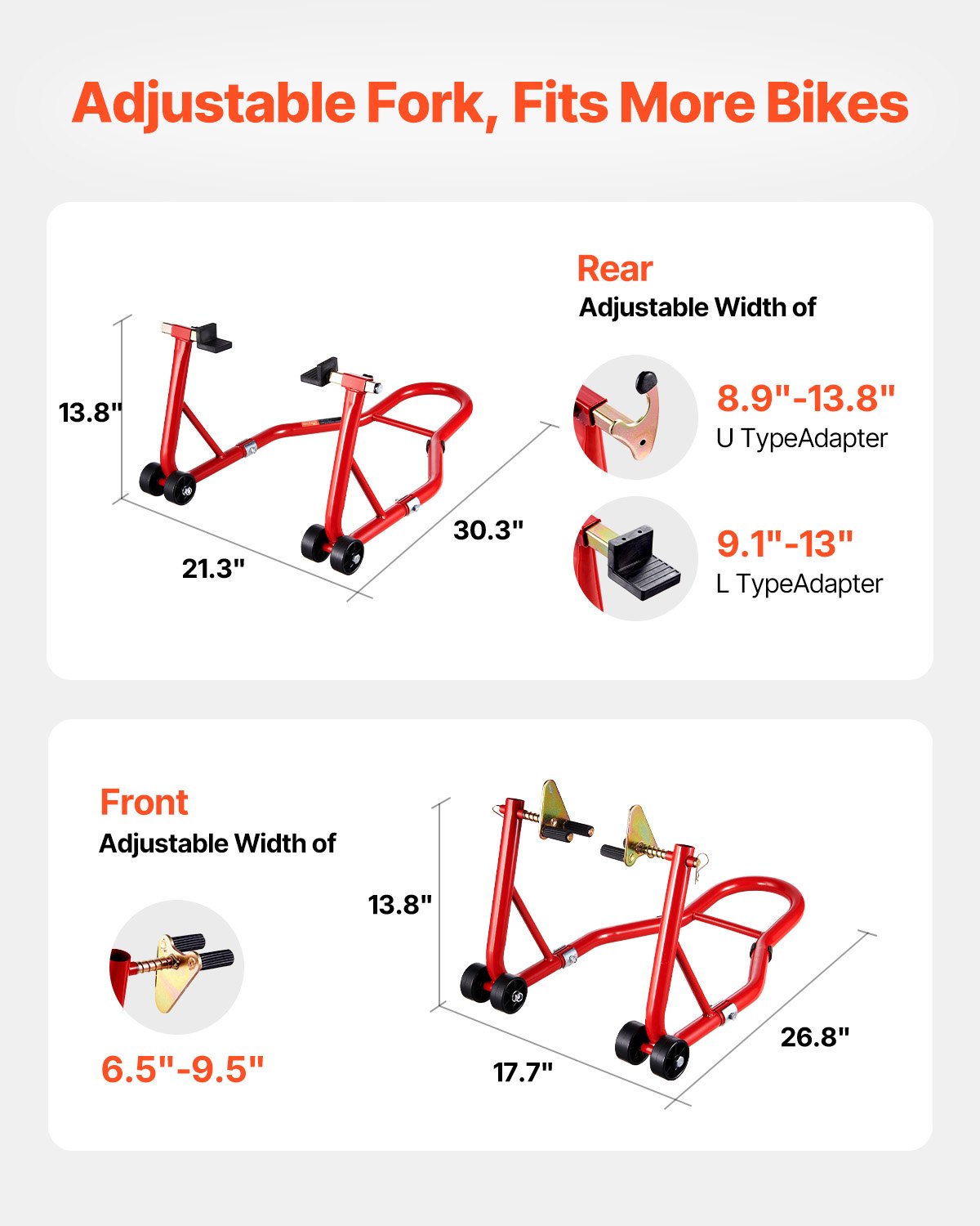 Motorcycle Stand Lift, 850lbs Capacity Front Rear Combo Stand Lift, Front Wheel Dual-Fork Stand, Rear U,L Fork Swingarm Spool Stand, For MostYamaha HondaKawasaki SuzukiMotorcycles, Red