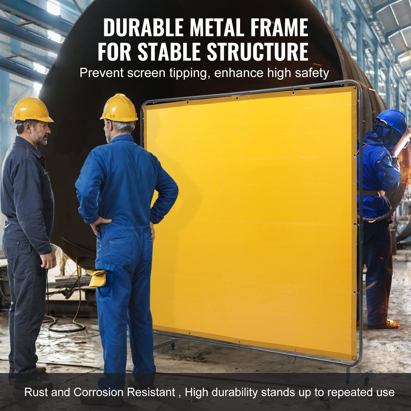 Welding Screen With Frame, 6 Feet By 6 Feet Weldin Curtain Screen, Flame-Resistant Vinyl Welding Protection Screen On 4 Swivel Wheel,2 Lockable, Moveable & Professional For Workshop,Industrial, Yellow