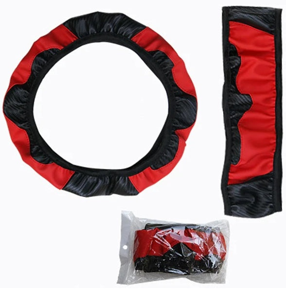 Car Steering Wheel Cover Red Black Leather Anti-slip For Carbon Fiber