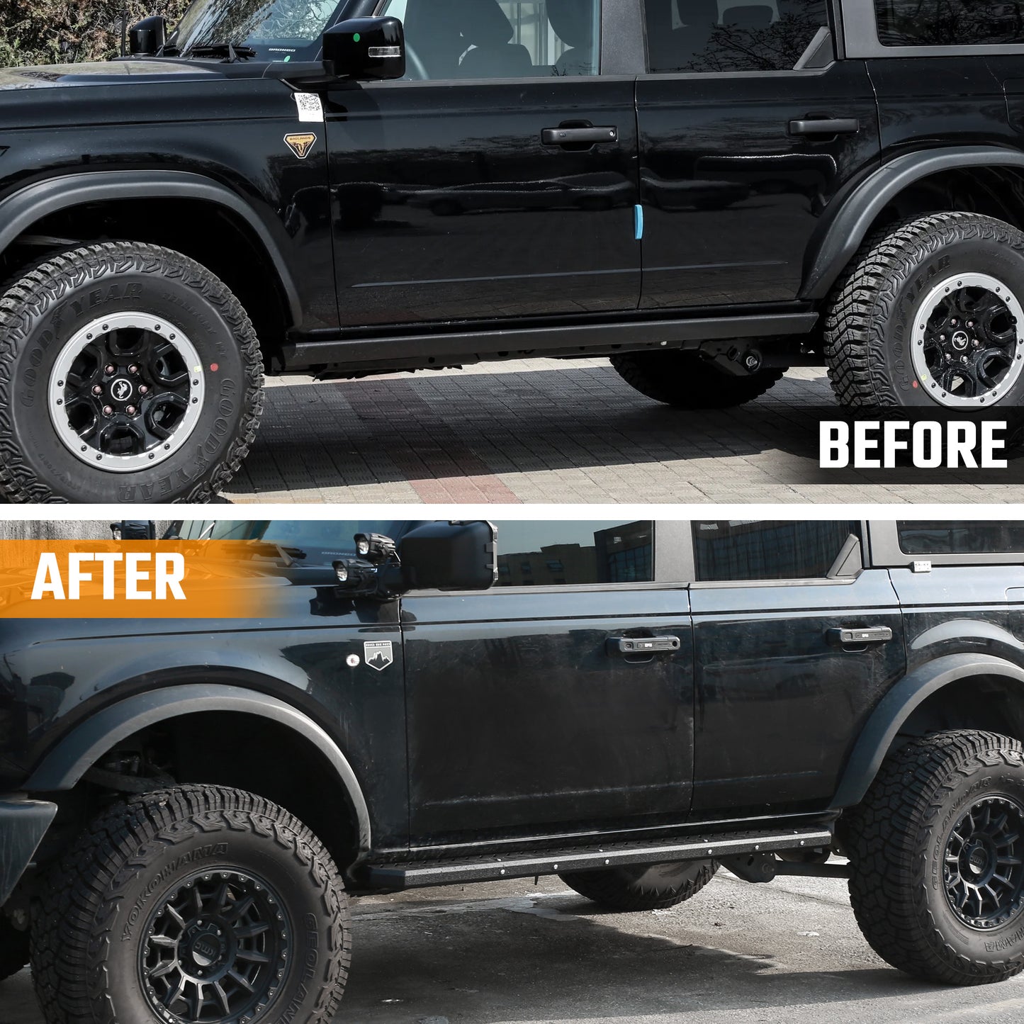 Running Boards Compatible With Ford Bronco 4 Door 2021 2022 2023 2024 - NOT Fit For Sport Two Stairs Side Steps Fit For Bronco, Anti-Slip Drop Down Rock Sliders Step Bars Black