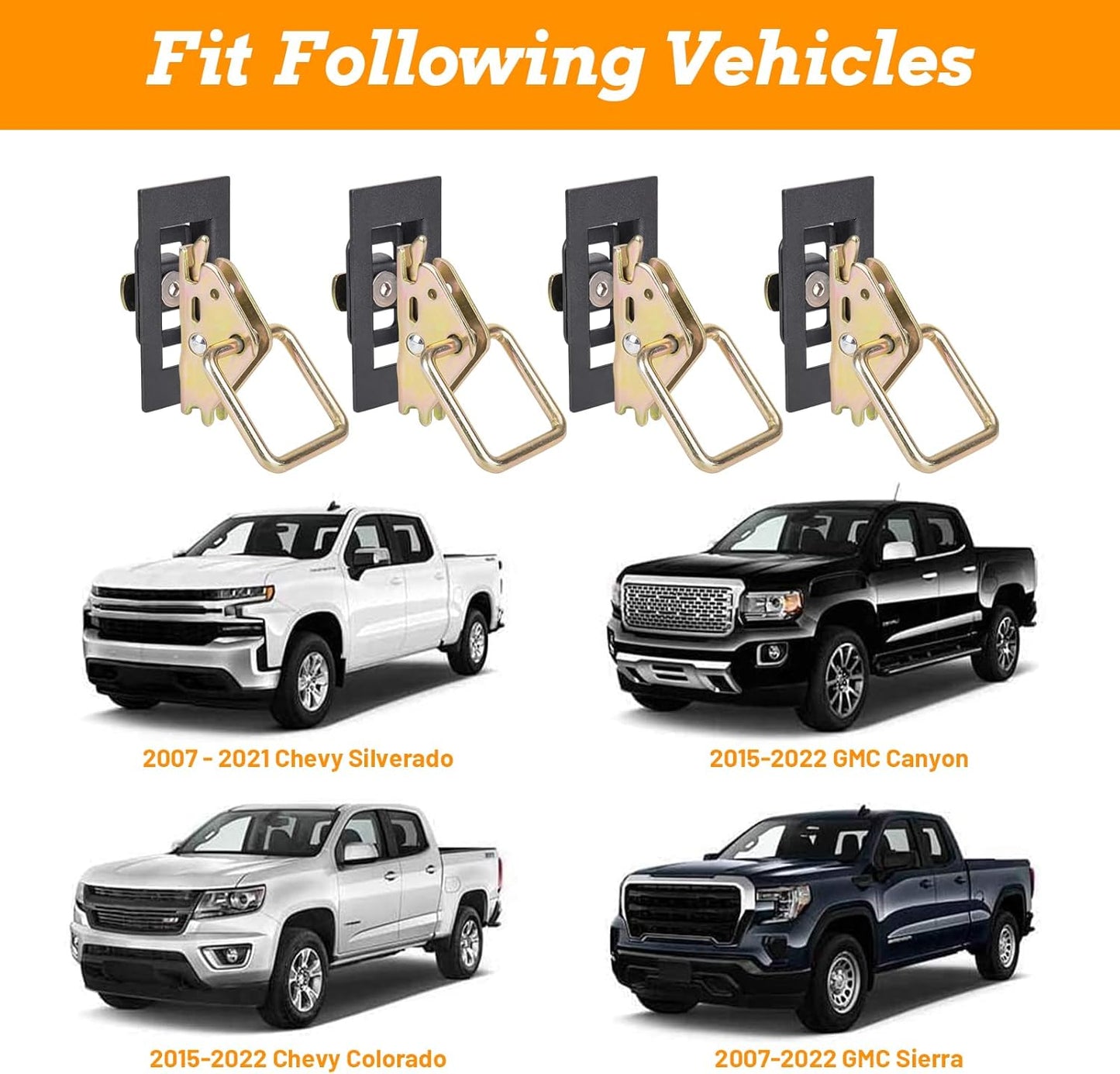 4Pcs Truck Bed Tie Down Anchors Boxlink Cleats Tie Down Bracket Plates For 07-22 Chevy Silverado,GMC Sierra,15-22 Chevy Colorado,GMC Canyon