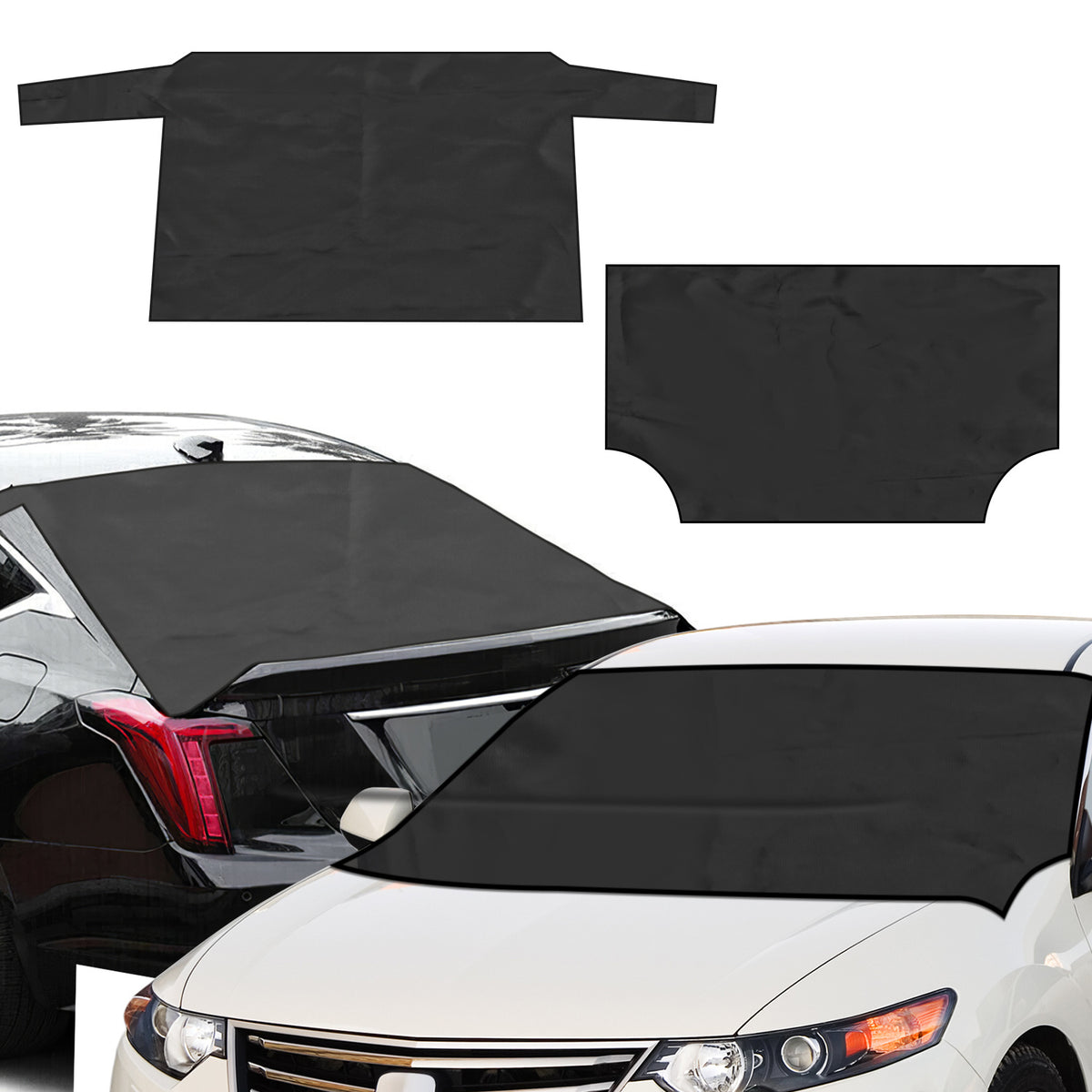1Set Magnetic Car Windshield Cover Front Rear Car Windshield Protector Against Snow Sun Dirt Leaves Fit For All Cars Oxford Fabric Waterproof Heat-Resistant
