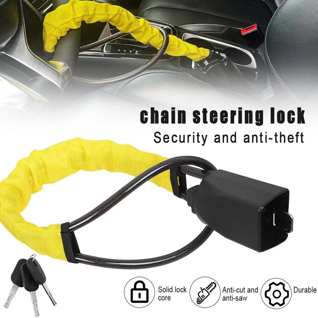 Steering Wheel Lock – Heavy Duty Anti-Theft (Seat Belt Style) - Steel