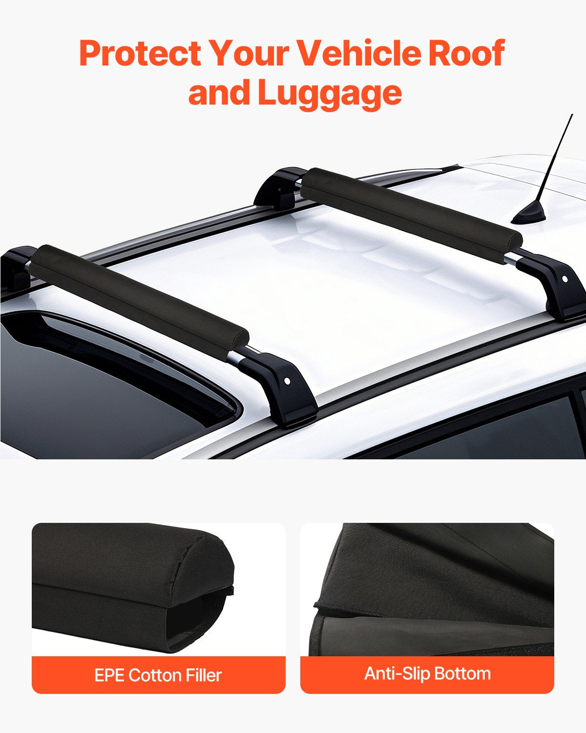 Soft Roof Rack Pads, 28-inch Universal Roof Rack Pads, Suitable For Various Crossbars, With An 88-pound Load Capacity, Equipped With 2 Straps And Velcro, Can Be Used For Luggage, Kayaks, Stand-up Padd
